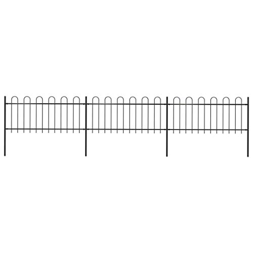 LAPOOH Garden Fence with Hoop Top Steel 5.1x0.8 m Black,Garden Fence with Hoop,Decorative Fences,Garden Décor-277649