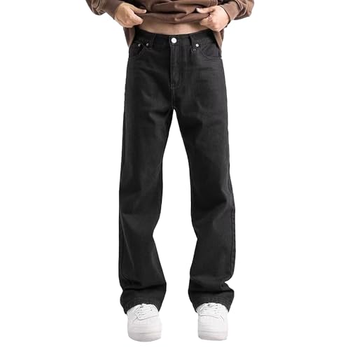 High Waisted Jeans Mens Straight Leg Cowboy Style Classic Durable Denim Pants Comfortable Fit