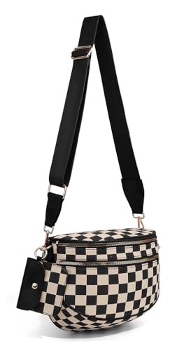 Image of 2 Pcs Checkered Crossbody Bags for Women Bum Bag Checkered Cross Body Sling Backpack Hobo Satchels Shoulder Wallet Purses