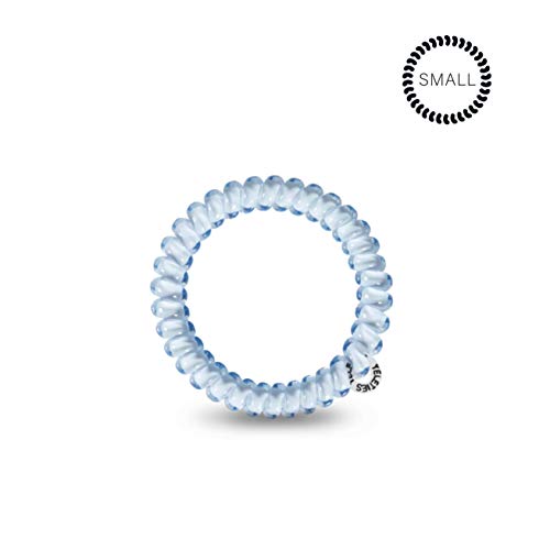 Teleties - Spiral Hair Coils - Ponytail Holder Hair Ties For Women - Phone Cord Hair Ties - Strong Grip, No Rip, Water Resistant, No Crease Hair Tie Coils - 3 Pack (Small, Washed Denim) #TOP1
