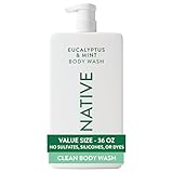 Native Body Wash for Women & Men, Eucalyptus & Mint, 36 oz Pump Bottle, Sulfate-Free & Gentle for All Skin Types