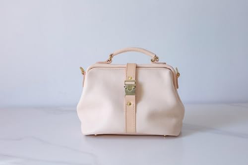 Image of Handmade Leather Doctor Bag for Women, Vintage Frame Satchel, Large Capacity Work Handbag, Soft Genuine Leather Shoulder Tote