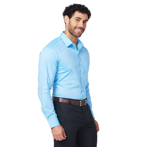 Image of Raymond Men's Slim Fit Solid Pattern Pure Cotton Semi Cut Away Collar Full Sleeve Formal Shirt
