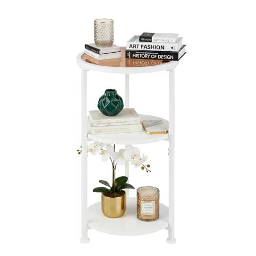ZEXVIDA Table d'appoint ronde à 3 niveaux en verre avec cadre en métal, table basse dorée de style moderne pour salon, balcon, chambre à coucher (blanc)