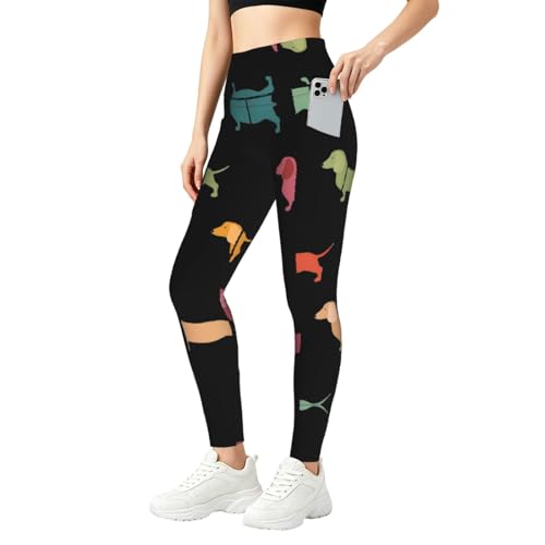 Leggings con estampado de perros salchicha elásticos y con bolsillos