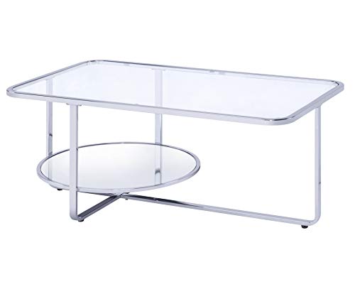Benjara Contemporary Coffee Table with Round Bottom Shelf, Silver and