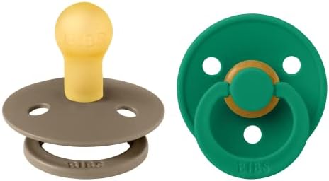 BIBS Colour Soother 2-Pack, BPA Free Dummy Pacifier, Round Nipple. Natural Rubber Latex, Size 2 (6-18 Months), Mocha/Dark Oak