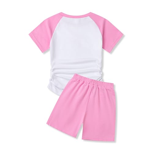 Image of Cakaner Toddler Kids Girl Clothes Floral Letter Graphic Top + Shorts 2PC Girls Summer Short Set