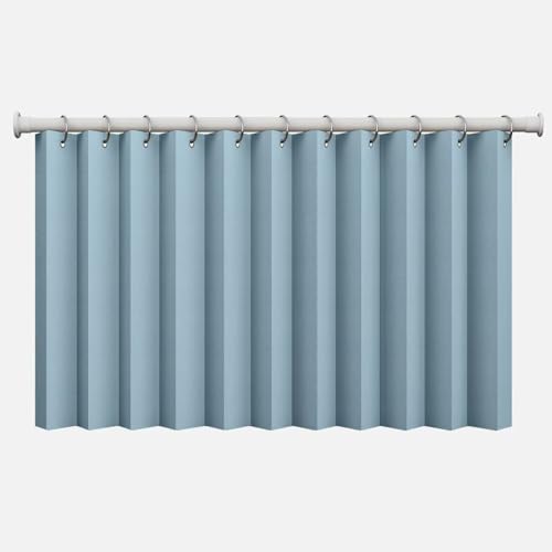 OSONA カーテン 1級遮光 丈120cm 形状記憶加工 収納簡単 突っ張り棒カーテン 間仕切りカーテン 断熱防寒 冷気遮断 遮熱断熱 保温 目隠し省エネ UVカット おしゃれ ドアカーテン 寝室 リビング 階段 脱衣所 玄関(ライトブルー、幅140cm