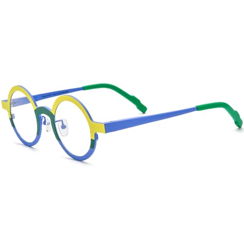 Image of FONEX Colorful Pure Titanium Glasses Frame Women Retro Round Eyeglasses