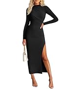 MIROL Women's 2025 Fall Long Sleeve Maxi Dress Mock Neck Side Slit
