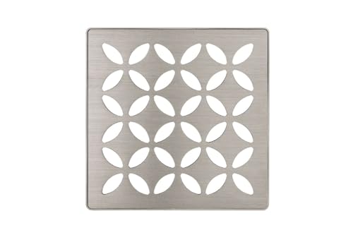 Schluter Kerdi-Drain Grate Kit with Integrated Slope Bonding Flange - Ideal for Bathroom or Wet Rooms - 4" Brushed Nickel Floral, Adjustable - KDIF4GRKEBTD5