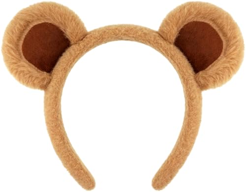 Delfd Brown Bear Ears Headband Adult Bear Costume Fluffy Chipmunk Ears Headband for Party Cute Fashion Hairband for Face Wash Makeup Beauty 1 Count
