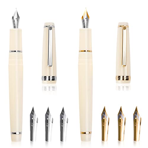 Fhdusryo 2Pcs Jinhao 82 Fountain Pen, Ivory White Fountain Pen Fine Nib With Converter, Resin Calligraphy Pen Set With 6 Trim Replacement Pen Nibs 1 Gift Case For Writing Supplies, Man, Woman #TOP20