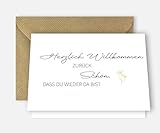 1 Premium Grußkarte Willkommenskarte Rückkehr von Kolleginnen Kollegen Karte Herzlich Willkommen zurück + 1 Naturumschlag - Klappkarte 10,5x14,8cm - edles Premiumpapier