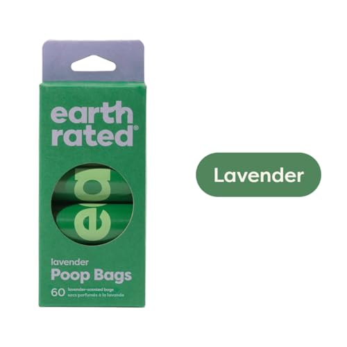 Image of Earth Rated Dog Poop Bag Refill Extra long strong and leak-proof scented Lavender recycled plastic 60 Bags In 4 Rolls