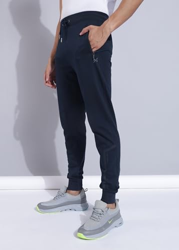 Image of Force NXT Men's Super Combed Cotton Rich French Terry Fabric Solid Joggers | Active Joggers for Men | Comfortable Waistband with Zipper Pocket for Daily Workout