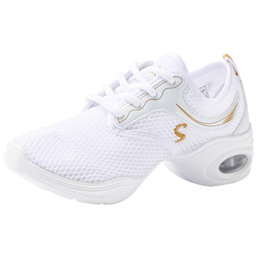 Linodes Women's Breathable Mesh Upper Jazz Dance Sneaker with Split Sole and Air Cushion Dance...