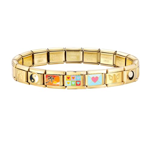 Italian Charm Bracelet Gold Silver Set with Starter Brascelet, Assorted Charms and Opening Tools, 9mm Modular Italian Charm Bracelet Links Handmade DIY Jewelry Gifts2