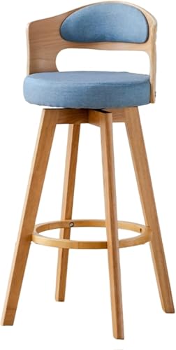 XJBTBA Solid Wood Swivel High Bar Stools Kitchen Island with Backrest and Footrest for Pub Amp Dining(Blue,67cm/26.4in)
