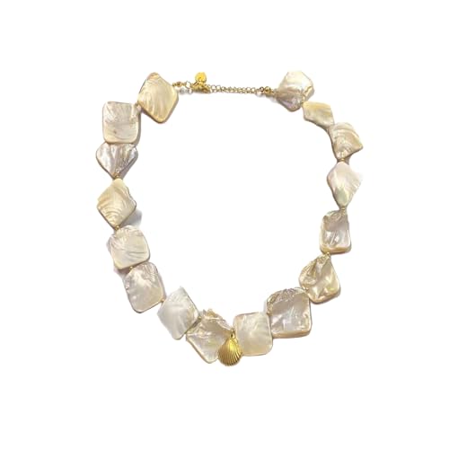 Irregular Pearl Choker for Women Summer Beach Shell Necklace Boho Conch Starfish Pendent Natural Freshwater Pearl Statement Necklace for Women