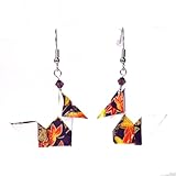 Perle de cristal Boucles d\'oreilles renards origami (Grandes feuilles sur fond violet)