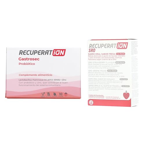 PACK Probióticos con Lactobacillus + Rhamnosus gg + Zinc + Suero Oral en Polvo con Electrolitos y Reishi - Flora Intestinal - Rehidratación Digestiva - Gastroenteritis - Sabor Fresa | RECUPERATION