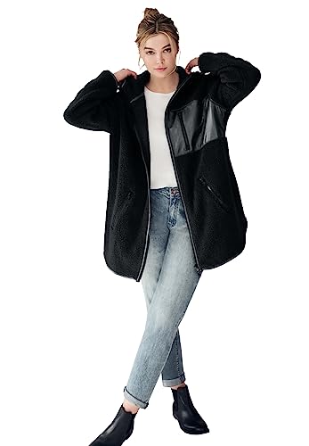 ellos Plus Size Zip Front Hooded Sherpa Jacket