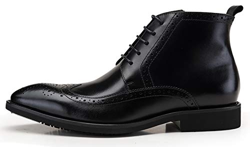 Santimon Men's Brogue Dress Boots Pointed Toe Lace up Ankle Boots Black Oxford Boots2