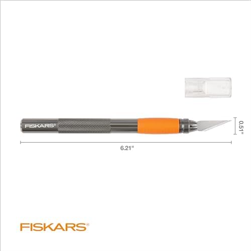 Fiskars SoftGrip Detail Craft Knife - 8" Exacto Knife for Crafting - Multi-Use Exacto Blade Included with Protective Cover - 5