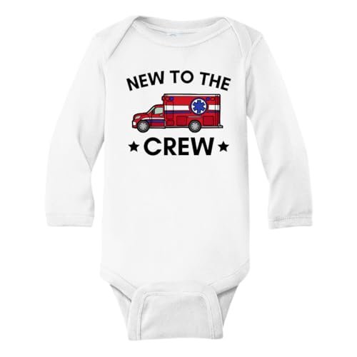 Image of New To The Crew Ambulance Cute Baby Bodysuit, Kids & Toddler T-Shirt - Funny Outfit for Girls Boys Baby Shower Foodie Tee
