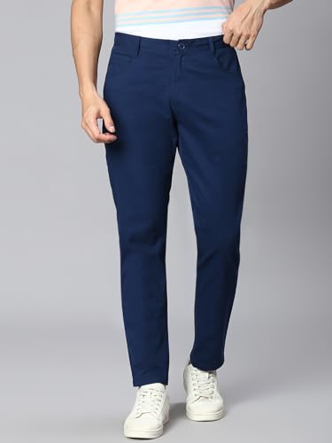 Image of Hubberholme Men's Tapered Fit Cotton Trousers, Ankle Length Button Closure Chinos