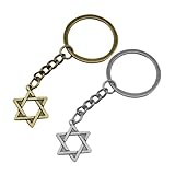 GARVALON Llavero de Estrella de Seis Puntas en Juego de 2 Piezas Colgante Hexagrama en Metal Duradero Colores Bronce Antiguo y Plata Amuleto de Protección para Llaves de Puerta y