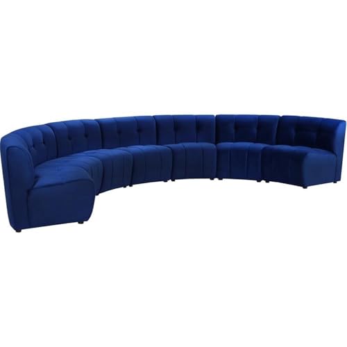 MAKLAINE 7-Piece Modular Velvet Sectional Sofa, Navy Finish, Contemporary Design