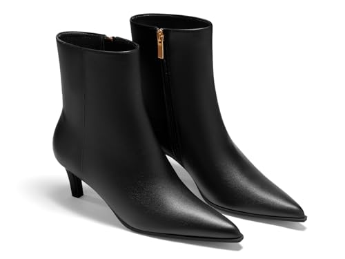 Coutgo Ankle Boots for Women Kitten Low Heel Pointed Toe Booties Side Zipper Fall Shoes, Black PU, Size 7.5