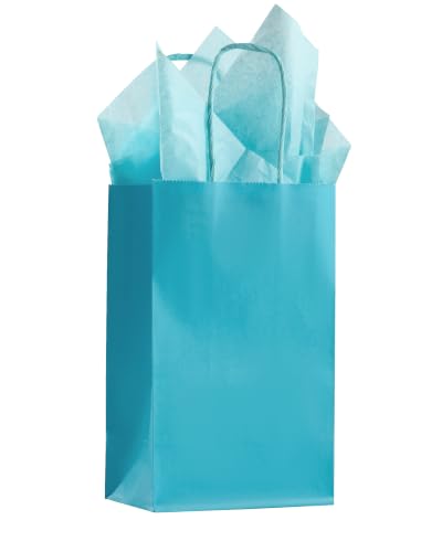AZOWA Teal Paper Bags with Tissue Paper 20 Pack Small Teal Gift Bags