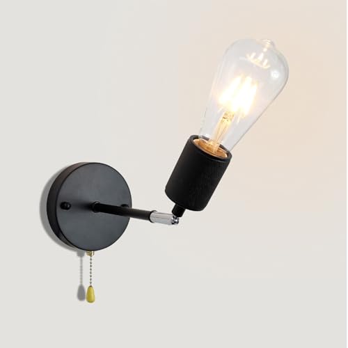Lámparas de pared E27 industriales con interruptor de cadena para pasillo y dormitorio 2 uds 4