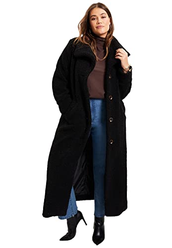 June + Vie Women's Plus Size Maxi Teddy Fleece Coat - 14/16, Black