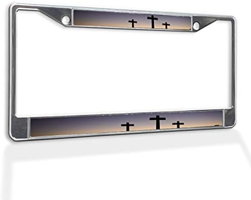 Fastasticdeals Metal Insert License Plate Frame 3 Crosses-Jesus Christ Crucified Weatherproof Car Accessories Chrome 2 Holes Solid Insert