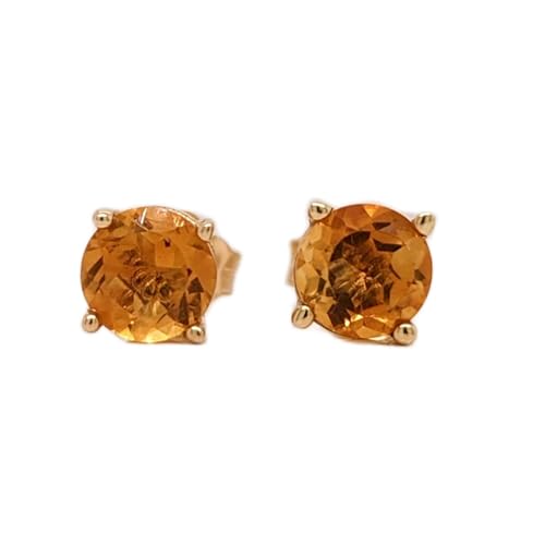 Boucles d'oreilles rondes en citrine naturelle femme argent 925 doré minimaliste