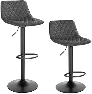 WOLTU Bar Stools Set of 2 Bar Chairs Breakfast Dining Stools for Kitchen Island Counter Velvet Dark Grey Bar Stools for Home Pub, Barstools with Backrest, Footrest, Seat Height 59.5-81cm BH315dgr-2-UK