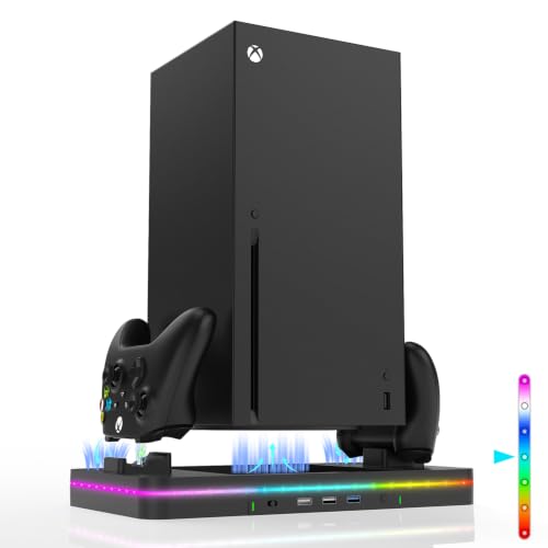 Image of Charging Stand with Cooling Fan, CODOGOY Vertical Stand Compatible with Xbox Series X /S Console and Controller, Vertical Dual Controller Charger Station Dock Accessories with 3 USB Ports,Black