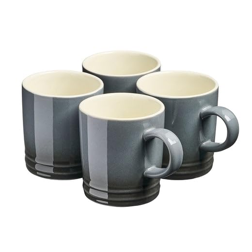 Cooks Professional 4 Piece Colourful Stoneware Midi Mug Set | Mid-Sized Coffee Cappuccino Latte Drinking Cups | Microwave & Dishwasher Safe Ceramic with Graduated Colour | 240ml Capacity | Grey