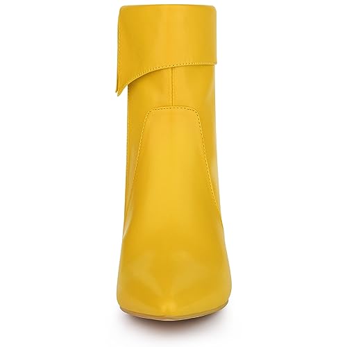 Allegra K Allegra K Women's Pointed Toe Side Zip Kitten Heel Yellow Ankle Boots 9 M US