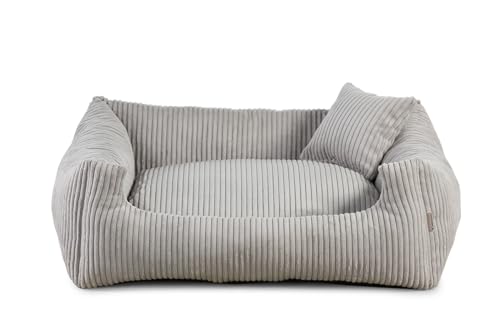 Gutekissen Hundebett aus weichem Material, gefüllt mit Polyurethanschaumstoff, Geripptes Material, schmutzabweisend, Farb- und Größenwahl, inklusive kleines Kissen. (S - 65x55, Hellgrau)