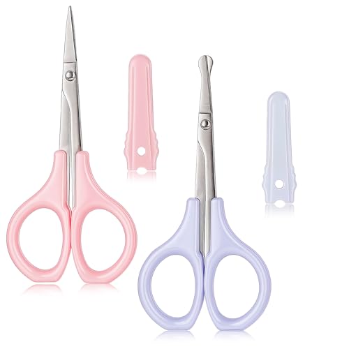 2 Pcs Eyebrow Scissors for Women Curved Craft Scissors Beauty Stainless Steel Trimming Brow Cutter for Facial Hair, Beard, Ear, Nose, Moustache