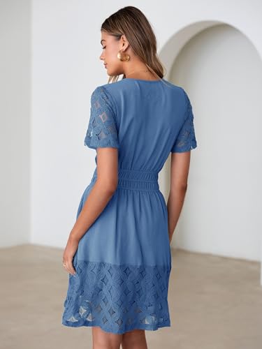 Image of Simplee Womens Boho Summer Dresses Casual Wedding Guest V Neck Short Sleeve Empire Waist A Line Tiered Mini Dress
