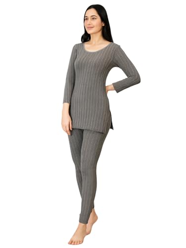 Image of Lux Cozi HEATEK Round Neck 3 /4 Sleeve Top and Bottom Thermal Set for Women | Women Thermal Set