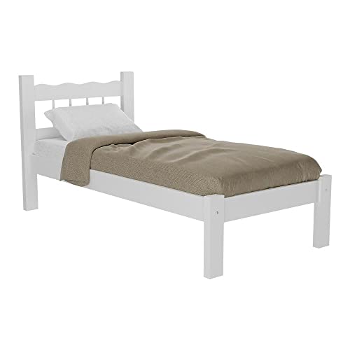 Cama Solteiro Madeira Maciça para Colchão 78/88 x 188cm Madri Multimóveis Vcr4141 Branco