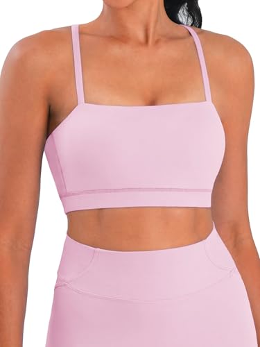 Image of Sunzel Adjustable Straps Sports Bra Padded Yoga Crop Top Light Support | Buttery Soft, Wireless, Adjustable Spaghetti Straps, Removable Pads, Bandeau Bra with Straps, Workout Gym Daily Wear